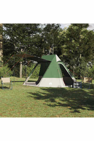 vidaxl Cort de Camping cu acoperis Verde 482 x 360 x 227 cm tafta