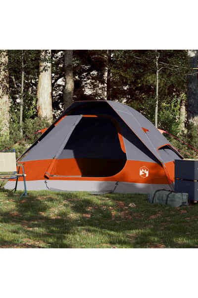 vidaxl Cort de camping pentru 2 persoane, gri/portocaliu, impermeabil