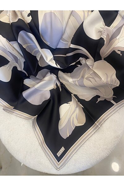Belli Çiçek Desen %100 Twill İpek Eşarp