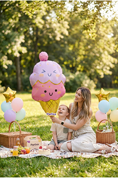 Partixa Külah Dondurma Figürlü Pembe Folyo Balon Kız Çocuk Doğum Günü Ice Cre...