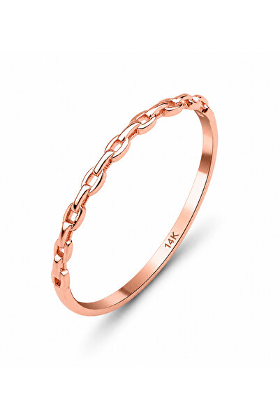 KAIROS JEWELRY 14 Ayar Rose Altın Modern Zincir Tasarım Minimal Yüzük