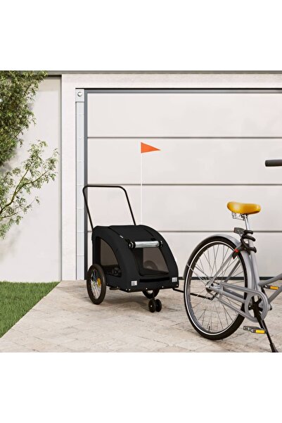 vidaxl Remorcă bicicletă animale companie, negru, textil oxford/fier