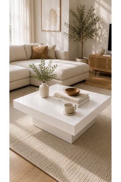 FURNICI Modern Kare Orta Sehpa Beyaz 90x90 cm