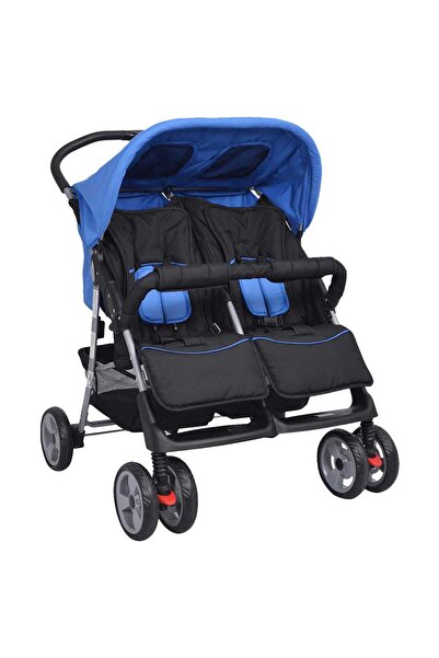 vidaxl Double steel trolley, blue and black