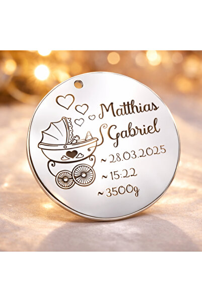 Simoshop 22 mm Silver Pendant for Baptism - Stroller Personalization
