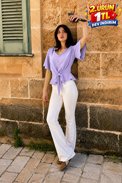 DAMGA JEANS Дамска лятна стилна блуза с V-образно деколте, удобна кройка, в л...