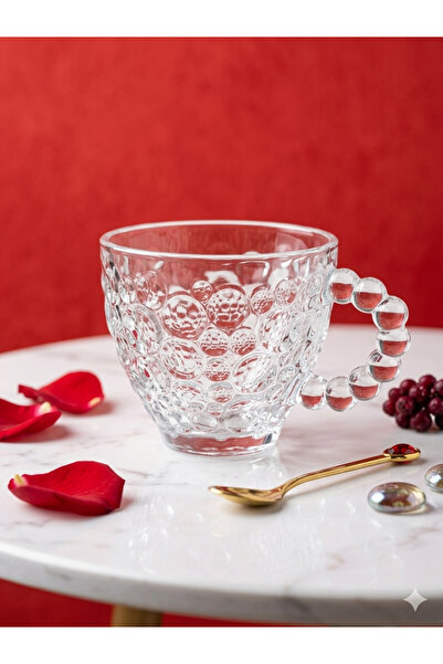 çukurova home Cup Set with Beaded Handles and Beaded Patterns (4 Pieces)