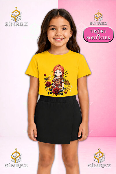 SİNREZ Set pentru fete JYN ANIME GIRL Tricou cu mânecă scurtă imprimat Fustă ...