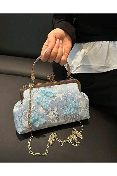 denizden Women's Butterfly Detailed Vintage Evening Dress Hand and Shoulder Bag