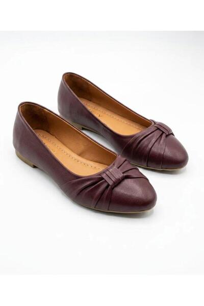 PİERRO SHOES Genuine Leather Bow Detailed Comfortable Women's Daily Ballerinas