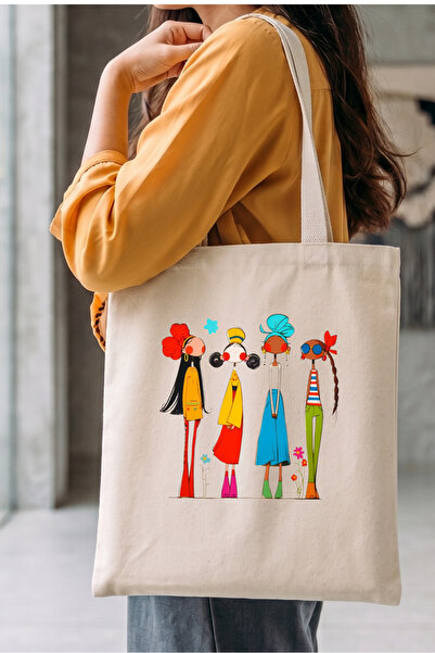 Windy Island Women's Printed Raw Fabric Shoulder Bag |   35X40 cm