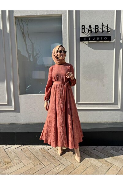 MissWhence 39844 Kuşaklı Kadın Elbise Gül Kurusu