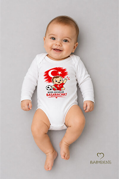 BABYDEN'S World Cup Themed Baby Bodysuit 100% Cotton Turkish Flag Printed Uni...
