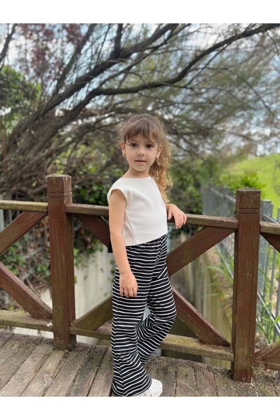 Sweet Luna Lace-Up Ribbon Detailed Striped Trouser Set