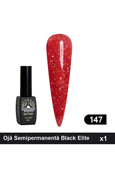 global fashion Semi-permanent Nail Polish Black Elite 8ml, Global Fashion, UV...