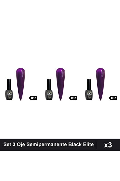 global fashion Set 3 Oje Semipermanente Black Elite 8ml, Nuanța 052, Manichiu...