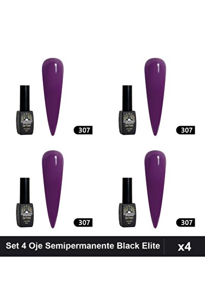 global fashion Set 4 Oje Semipermanente Black Elite 8ml, Manichiura UV/LED,
