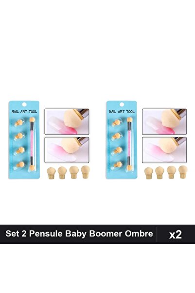 NAİLS Set 2 Pensule Baby Boomer Ombre cu Burete și 4 Rezerve, Manichiură
