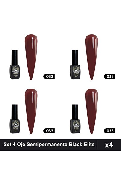 global fashion Set of 4 Semi-permanent Nail Polish Black Elite 8ml, Shade 033...