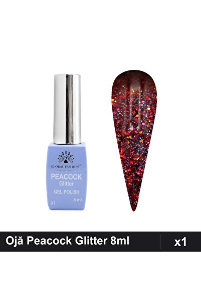 Makeup Ojă Semipermanentă Peacock Glitter 8ml, Nuanță 01, Manichiură UV/LED
