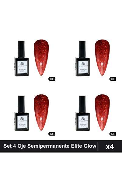 global fashion Set of 4 Elite Glow Semi-Permanent Nail Polish 15ml, Gel Polis...