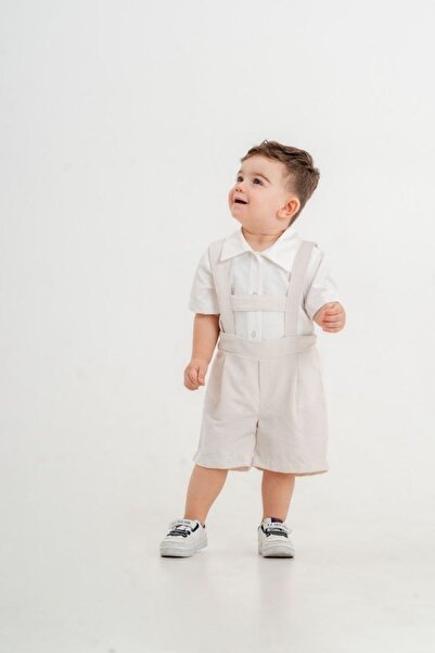 EKNKİDS Boy's Linen Overalls and Shirt