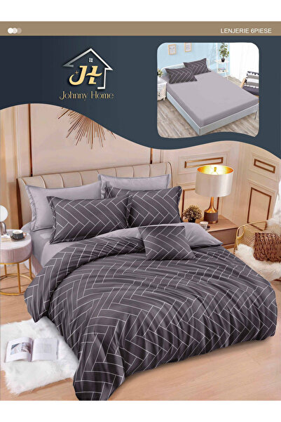 Pucioasa Bed linen Finet 6 pieces with Elastic, grey, geometric print white l...
