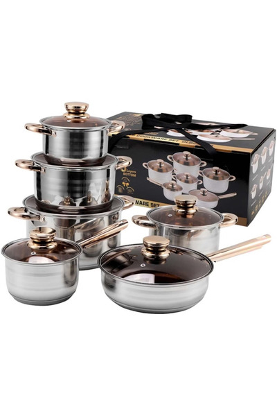 GGEROU Stainless Steel Cookware Set, 12-Piece Set, Casserole, Pots, Skillets,...
