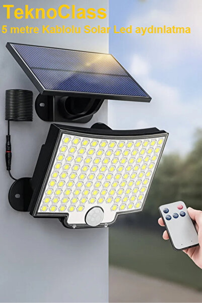 TeknoClass Yeni Nesil Kablolu Güneş Enerjili LED Sensörlü Lamba – Uzaktan Kum...