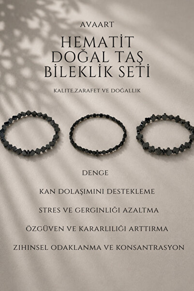 3'lü Hematit Doğal Taşı Doğal Taş Unisex Bileklik Seti