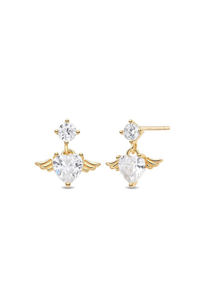 Lisa&Co. Cercei Argint Flying Heart Argint placat cu aur galben / Zircon / Alb