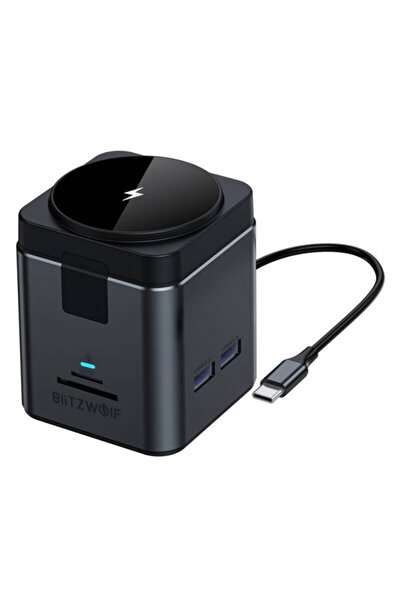 BlitzWolf Hub USB-C cu Incarcare Wireless QI BW-TH17, 9in1, Negru