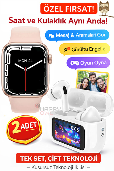 Happy Owl Bluetooth Kulaklık Akıllı Saat & Kablosuz Kulaklık Seti – Telefon B...