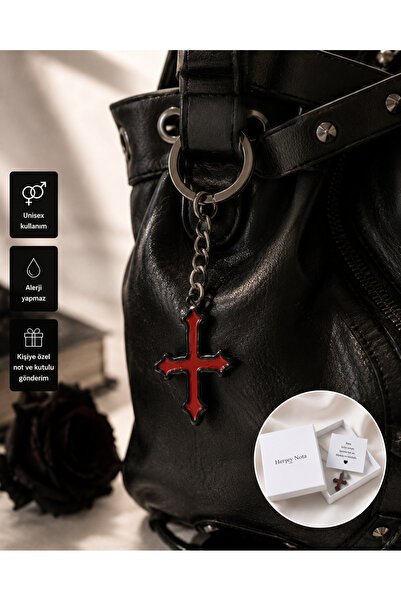 HER ŞEY NOTA www.herseynota.com Red Black Gothic Cross Keychain – Alternative...