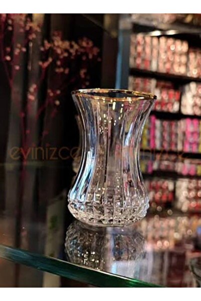 Paşabahçe incebelli Lizbon yaldızlı kristal dekorlu çay bardağı 6’lı 130cc