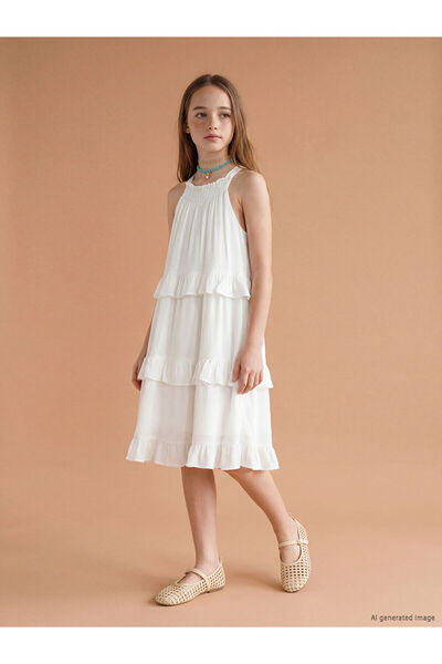 LC Waikiki Nevavm Halter Collar Muslin Girl's Dress with a Difference