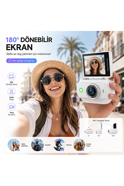 TARÇIN Viora 4K Aksiyon Kamerası Mini 180° Döner Ekran WiFi App Geniş Açı Taş...