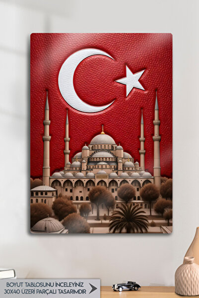 DekorHane Tablou decorativ metalic - Steagul Turciei, tematică moschee, islam...
