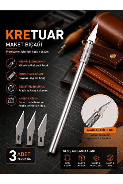 Claw Kretuar Bıçağı Seti 3+1 Yedek Uçlu Metal Gövdeli Hassas Maket Bıçağı Neş...