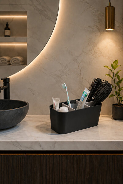ArvelionStudio Multi-Compartment Bathroom & Makeup Organizer – Toothbrush Hol...