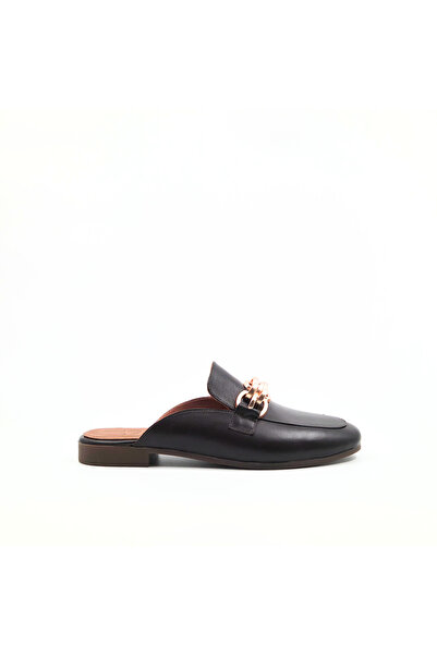 Folle Brown Genuine Leather Women's Slippers Loafer with Gold Chain Accessori...