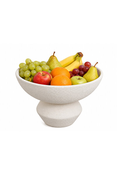 OEM Decorative ceramic fruit bowl with stand, 23.5x14cm, Cream