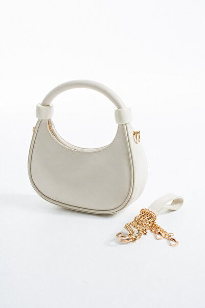 DEV 3 ADAM Cream Baguette Model Hand Shoulder and Crossbody Women's Bag