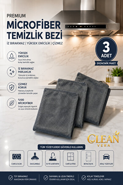 Genel Markalar (3 ADET) Gri Sihirli Mikrofiber Mutfak Temizlik Bezi 40x40 cm ...