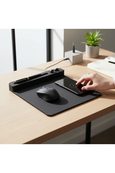 Rubicon MOUSEPAD Kablosuz telefon şarj özellikli (Keten dokulu Suni Deri kapl...