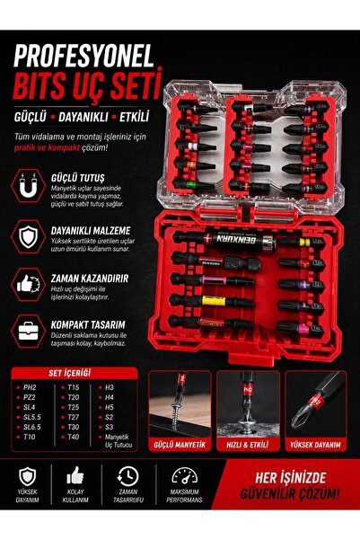 Keyfi Sepet Profesyonel Manyetik Bits Uç Seti 17 Parça Tornavida Uç Takımı T1...