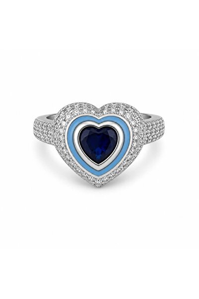 LEROSY CO. Sparrow Heart Detailed Blue Stone Ring