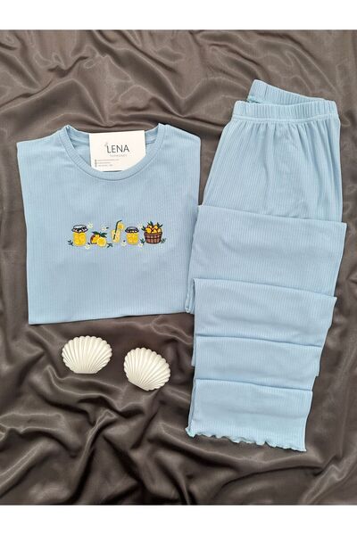 Lena Homewears Women's Front Embroidered Short Sleeve Oslo Pajama Set