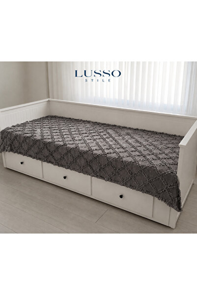 lusso stile Siena Luxury Fringed Divan Cover Anthracite 130X210 and 1 Pillowc...