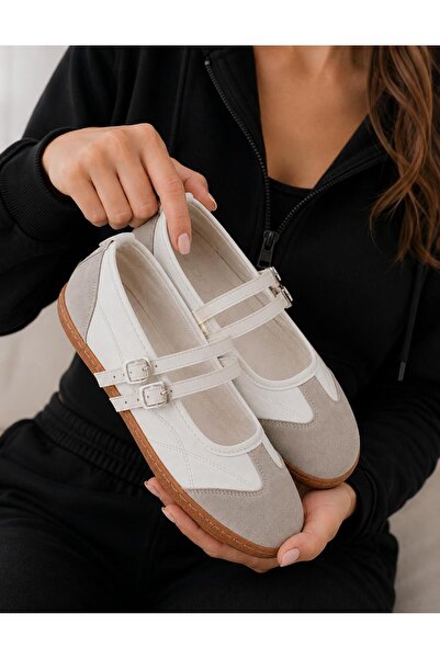 PLN SHOES حذاء روفين ماري جين الرياضي اليومي ذو اللون الأبيض للنساء